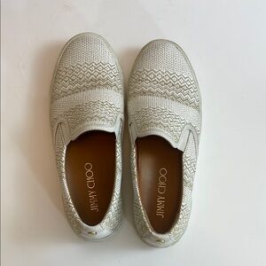 Jimmy Choo White Woven Slip-On Sneakers Size 38